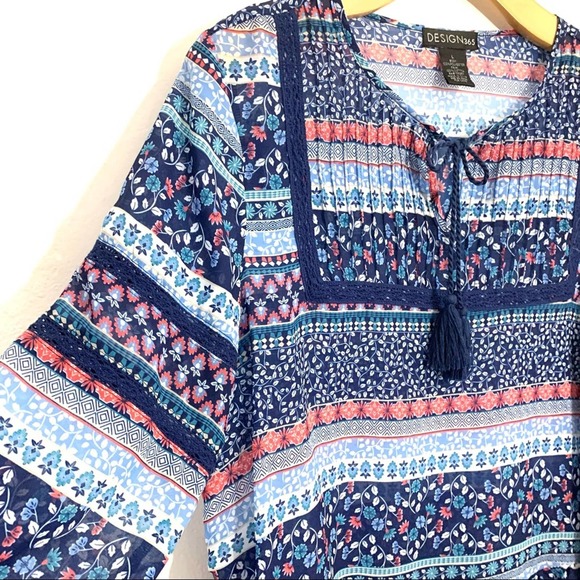 Design365  Bohemian Tunic Blouse floral flowy casual top Saksoff5th  size L - Picture 2 of 10